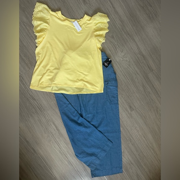Plus Size  Yellow Ruffle Sleeve Top - Picture 2 of 4
